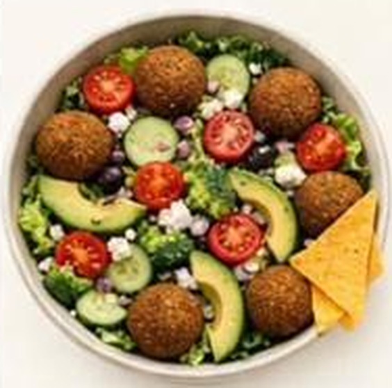 Cucumber, Tomato & Falafel Salad with falafel, lettuce, tomato and cucumber