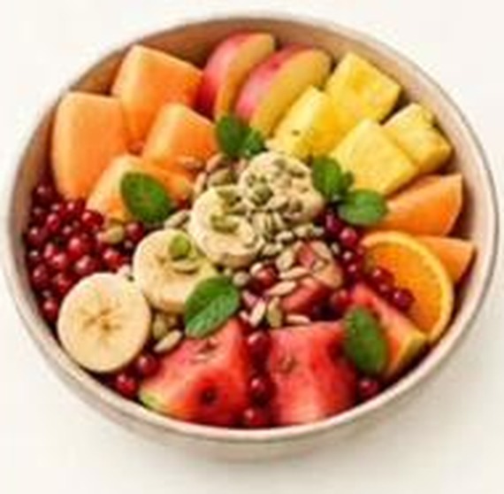 Fruit Bowl with muskmelon, pineapple, watermelon and apple